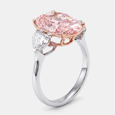 Pre-owned The Diamond Edit 6 Cts Oval Heart Lab Grown Diamonds 18k Two Tone Gold Ring Size 52