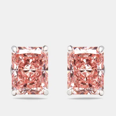 Pre-owned The Diamond Edit 6 Cts Pink Radiant Lab Grown Diamonds 18k White Gold Earrings