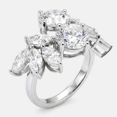Pre-owned The Diamond Edit 6 Cts Round Marquise Lab Grown Diamonds 18k White Gold Ring Size 53