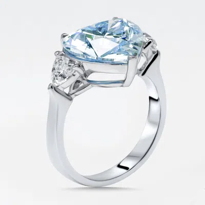 Pre-owned The Diamond Edit 6 Cts Vivid Blue Heart Trillion Lab Grown Diamonds 18k White Gold Ring Size 53