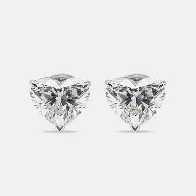 Pre-owned The Diamond Edit 6.00 Cts Heart Brilliant Cut 18k White Gold Lab Grown Diamonds Solitaire Stud Earrings