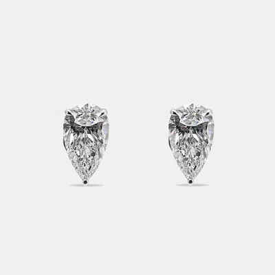 Pre-owned The Diamond Edit 6.00 Cts Pear Brilliant Cut 18k White Gold Lab Grown Diamonds Solitaire Stud Earrings