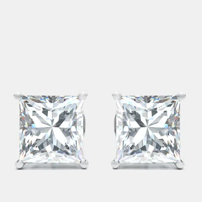 Pre-owned The Diamond Edit 6.00 Cts Princess Cut Lab Grown Diamond 18k White Gold Earrings