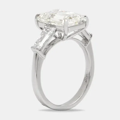 Pre-owned The Diamond Edit 6.1 Cts Emerald Cut Lab Grown Diamond 18k White Gold Ring Size 52