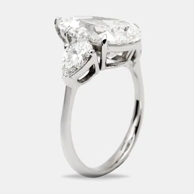 Pre-owned The Diamond Edit 6.1 Cts Pear Cut Lab Grown Diamond 18k White Gold Ring Size 52