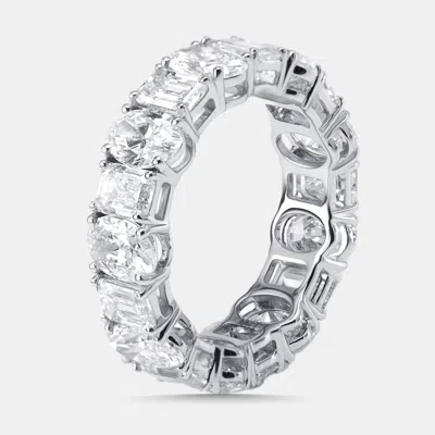 Pre-owned The Diamond Edit 6.2 Cts Oval Emerald Cut Lab Grown Diamonds 18k White Gold Ring Size 52