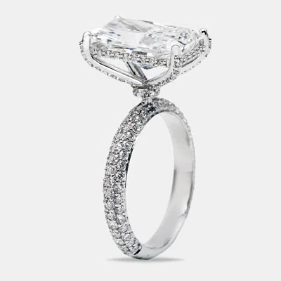 Pre-owned The Diamond Edit 6.20 Cts Radiant And Round Lab Grown Diamond 18k White Gold Ring Size 51