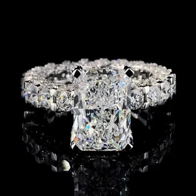 Pre-owned The Diamond Edit 6.20 Cts Radiant Cut Lab Grown Diamond 14k White Gold Ring Size 52