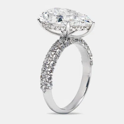 Pre-owned The Diamond Edit 6.25 Cts Pear Cut And Round Lab Grown Diamond 18k White Gold Ring Size 52