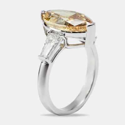 Pre-owned The Diamond Edit 6.25 Cts Yellow Marquise And Trapezoid Lab Grown Diamond 18k White Gold Ring Size 53