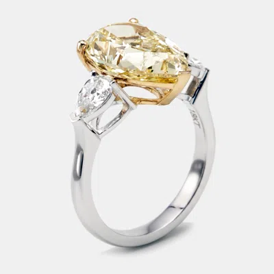 Pre-owned The Diamond Edit 6.3 Cts Pear Lab Grown Diamonds 18k Two Tone Gold Ring Size 52