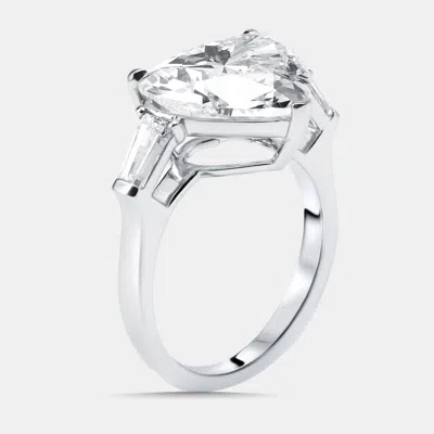 Pre-owned The Diamond Edit 6.5 Cts Heart Trapazoid Lab Grown Diamonds 18k White Gold Ring Size 54