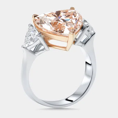 Pre-owned The Diamond Edit 6.5 Cts Pink Heart Trillion Lab Grown Diamonds 18k Two Tone Gold Ring Size 54