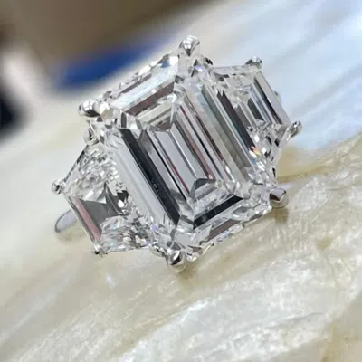 Pre-owned The Diamond Edit 6.80 Cts Lab Grown Emerald Diamond 14k White Gold Wedding Ring Size 52