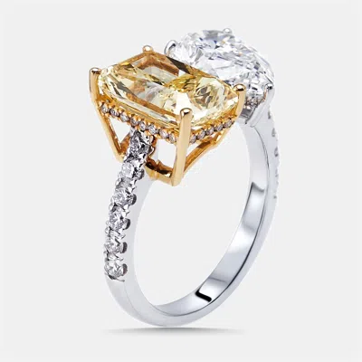 Pre-owned The Diamond Edit 7 Cts Yellow Radiant Pear Round Lab Grown Diamonds 18k Two Tone Gold Ring Size 50