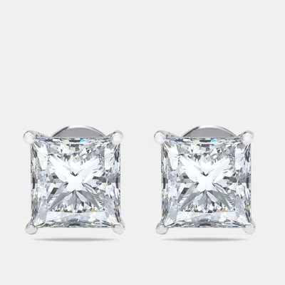 Pre-owned The Diamond Edit 7.00 Cts Princess Lab Grown Diamonds 18k White Gold Earrings