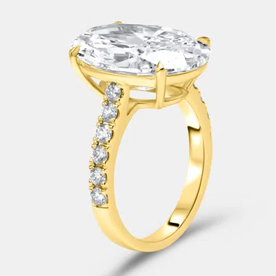 Pre-owned The Diamond Edit 7.4 Cts Oval Round Lab Grown Diamonds 18k Yellow Gold Ring Size 51