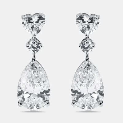Pre-owned The Diamond Edit 7.4 Cts Pear Heart Round Lab Grown Diamonds 18k White Gold Earrings