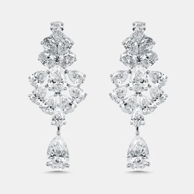 Pre-owned The Diamond Edit 7.4 Cts Pear Oval Lab Grown Diamonds 18k White Gold Earrings