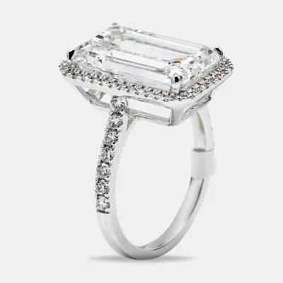 Pre-owned The Diamond Edit 7.59 Cts Emerald Cut And Round Lab Grown Diamond 18k White Gold Ring Size 52