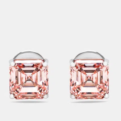 Pre-owned The Diamond Edit 7.6 Cts Pink Asscher Cut Lab Grown Diamonds 18k White Gold Earrings