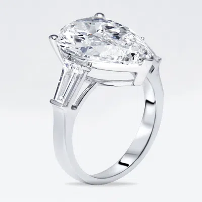 Pre-owned The Diamond Edit 8 Cts Pear Trapezoid Lab Grown Diamond 18k White Gold Ring Size 52