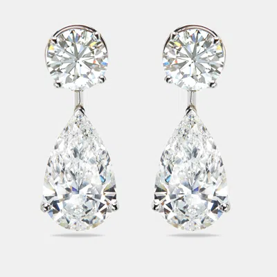 Pre-owned The Diamond Edit 8.00 Cts Round And Pear Cut Lab Grown Diamond 18k White Gold Earrings