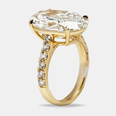 Pre-owned The Diamond Edit 8.5 Cts Oval And Round Lab Grown Diamond 18k Yellow Gold Ring Size 53
