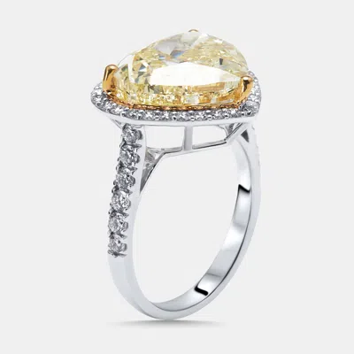Pre-owned The Diamond Edit 8.5 Cts Yellow Heart Round Lab Grown Diamonds 18k White Gold Ring Size 52
