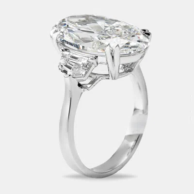 Pre-owned The Diamond Edit 8.99 Cts Oval Brilliant Trapezoid Lab Grown Diamonds 18k White Gold Ring Size 53