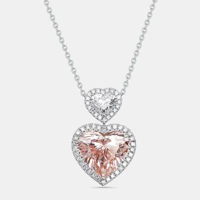 Pre-owned The Diamond Edit 9 Cts Heart Round Lab Grown Diamonds 18k White Gold Necklace