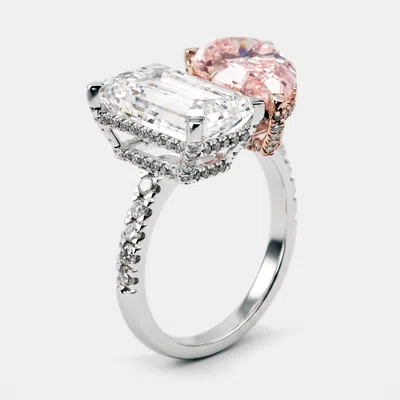Pre-owned The Diamond Edit 9 Cts Pear Emerald Cut Round Lab Grown Diamonds 18k Two Tone Gold Ring Size 53
