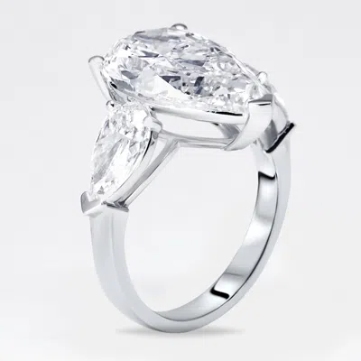 Pre-owned The Diamond Edit 9 Cts Pear Lab Grown Diamond 18k White Gold Ring Size 53