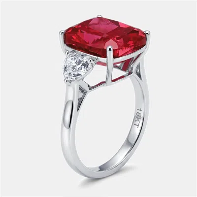 Pre-owned The Diamond Edit 9 Cts Pink Cushion Heart Lab Grown Diamonds 18k White Gold Ring Size 52