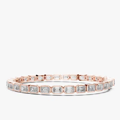 Pre-owned The Diamond Edit 9.00 Cts Emerald Cut 18k Rose Gold Lab Grown Diamond Tennis Bracelet 16 Cm