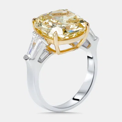 Pre-owned The Diamond Edit 9.22 Cts Fancy Yellow Cushion Trapezoid Lab Grown Diamonds 18k Two Tone Gold Ring Size 53