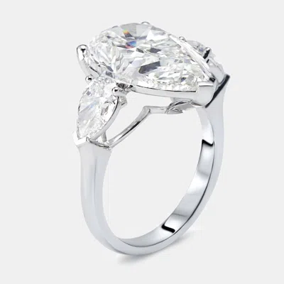 Pre-owned The Diamond Edit 9.4 Cts Pear Lab Grown Diamonds 18k White Gold Ring Size 55
