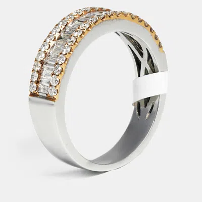 Pre-owned The Diamond Edit Classic Baguette Round Diamond 1.06 Ct 18k Two Tone Gold Ring Size 55