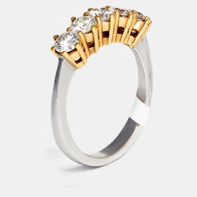 Pre-owned The Diamond Edit Five Stone Round Diamond 1.60 Ct 18k Two Tone Gold Half Eternity Ring Size 54