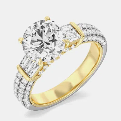Pre-owned The Diamond Edit Yellow Gold Engagement Ring Lab Grown Round Diamond 3.20 Ct Igi Certified 14k