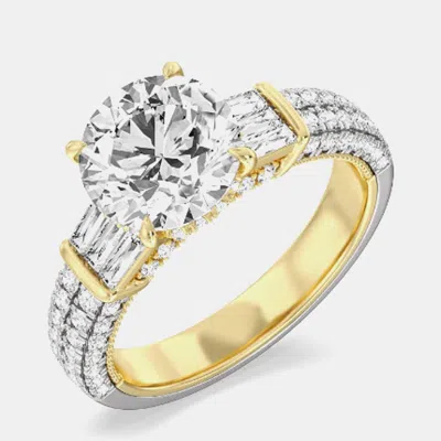Pre-owned The Diamond Edit Yellow Gold Engagement Ring Lab Grown Round Diamond 3.20 Ct Igi Certified 14k