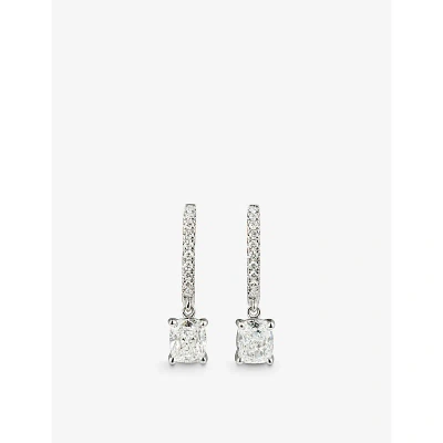 The Diamond Lab Womens White Gold No Halo Platinum And 2.25ct Cushion-cut Diamond Drop Earrings