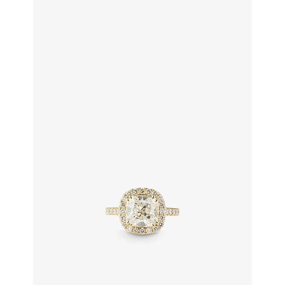 The Diamond Lab Womens Yellow Gold Halo 18ct Yellow-gold And 3.62ct Cushion-cut Diamond Ring
