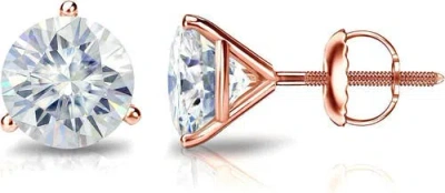 The Diamond Spot 14k Rose Gold Lab-grown Round Diamond 3-prong Screw Back Stud Earrings In Neutral