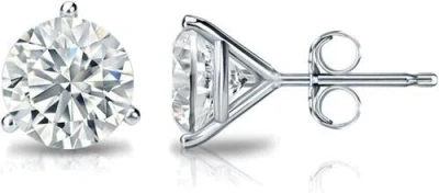 The Diamond Spot 14k White Gold Lab-grown Round Diamond 3-prong Screw Back Stud Earrings In Metallic
