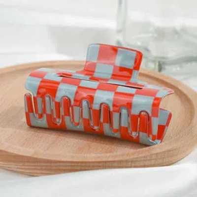 The Diva Soap | Checkerboard Square Hair Clip | Red & Turquoise