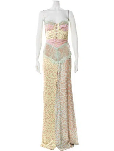 Pre-owned The Dolls House Printed Long Dress In Green