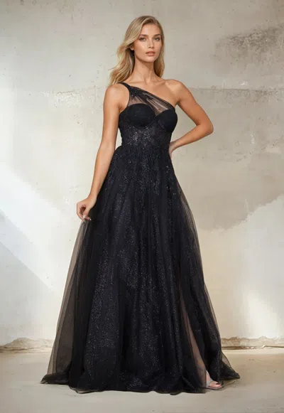 The Dress Outlet Black Tulle Long Prom Ball Gown In Multi