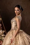 The Dress Outlet Long Quinceañera Dress Ball Gown In Gold In Neutral