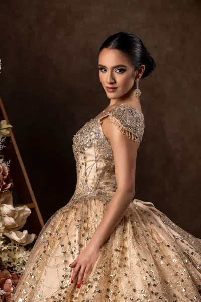The Dress Outlet Long Quinceañera Dress Ball Gown In Gold In Neutral